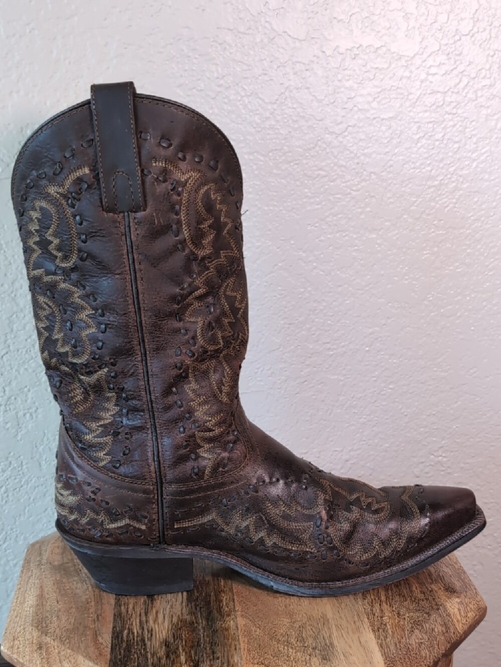 Men's Laredo Brown Leather Midnight Rider Western Cowboy Boots - Picture 5 of 11